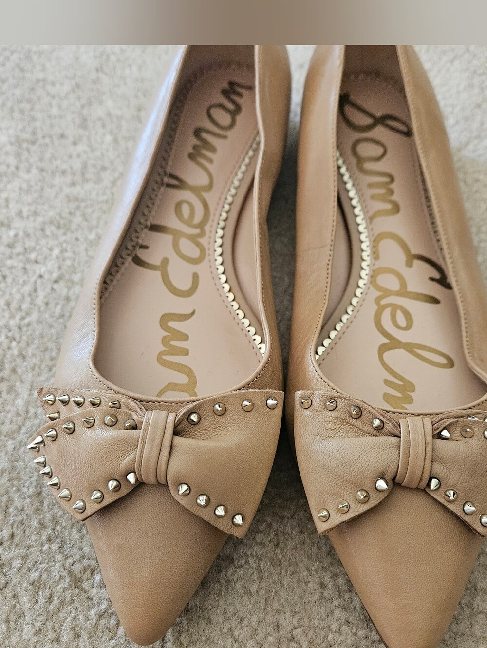 Sam Edelman Studded Bow Pointed Leather Flats Brown 10 EUC - Picture 6 of 6